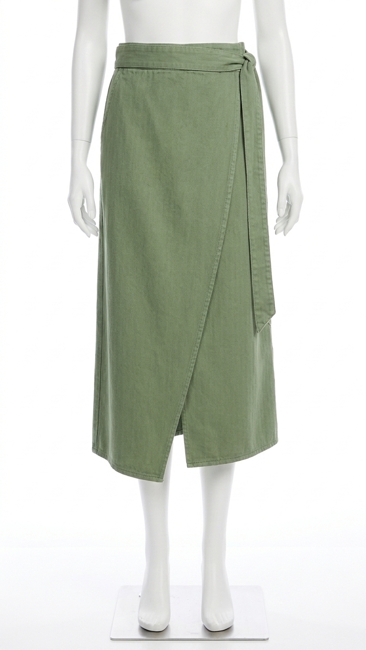NEW THE GREAT. wrap skirt in classic army